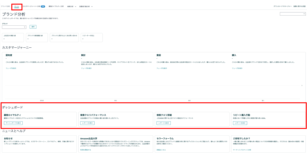 Amazon ブランド分析 ホーム画面 1